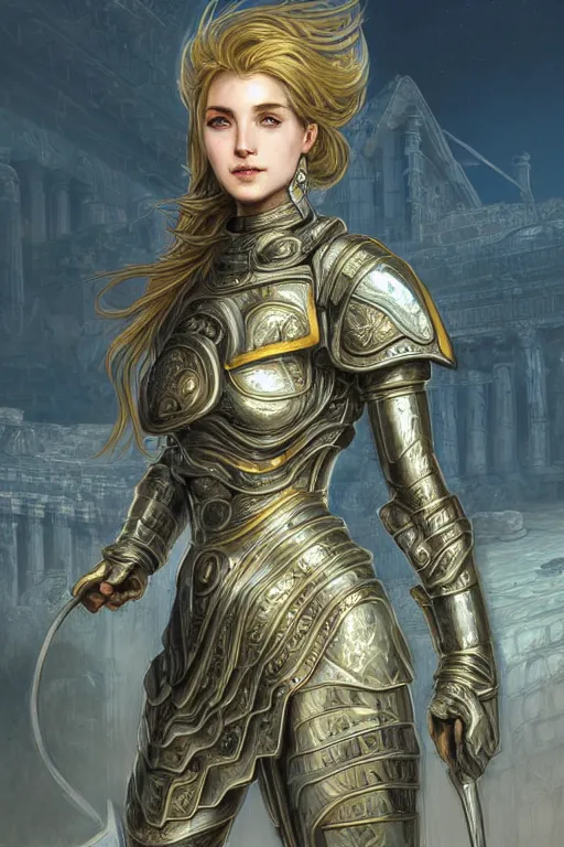 Prompt: portrait knights of Zodiac girl, metallic Silver and ice color reflected armor, in ruined Agora of Athens, ssci-fi, fantasy, intricate, very very beautiful, elegant, golden light, highly detailed, digital painting, artstation, concept art, smooth, sharp focus, illustration, art by art by artgerm and greg rutkowski and alphonse mucha and loish and WLOP