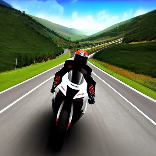 Image similar to new aesthetic and fast motorcycle. Flaming roads. photo realistic. high details. race. hyper realistic