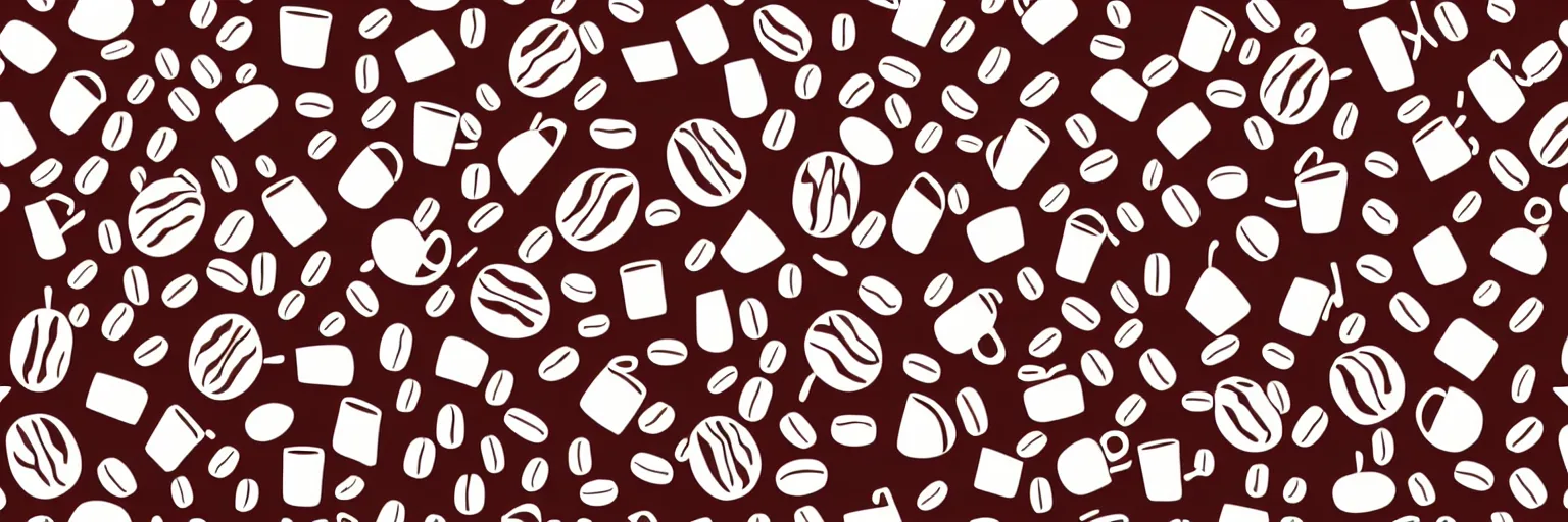 Image similar to seamless pattern design, coffee and guitar, vector, simple, red and white,