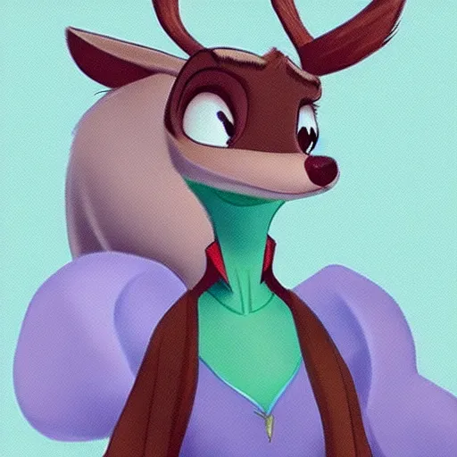 Prompt: style of disney princess and zootopia, anthropomorphic deer, female