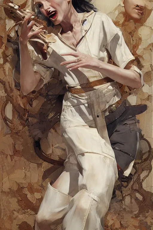 Prompt: portrait of the artist sirin thief wearing wooden sandals by artgerm and Craig Mullins, James Jean, Andrey Ryabovichev, Mark Simonetti and Peter Morbacher 16k