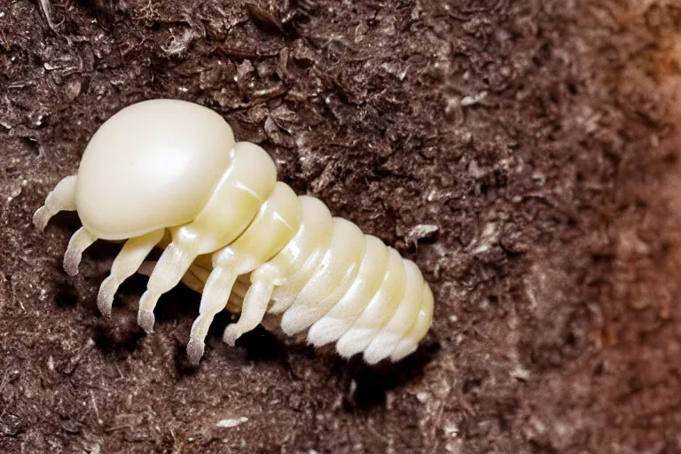 Image similar to a white grub with big scary mandibles and a lightbulb on its tail, high resolution film still, HDR color, 8k