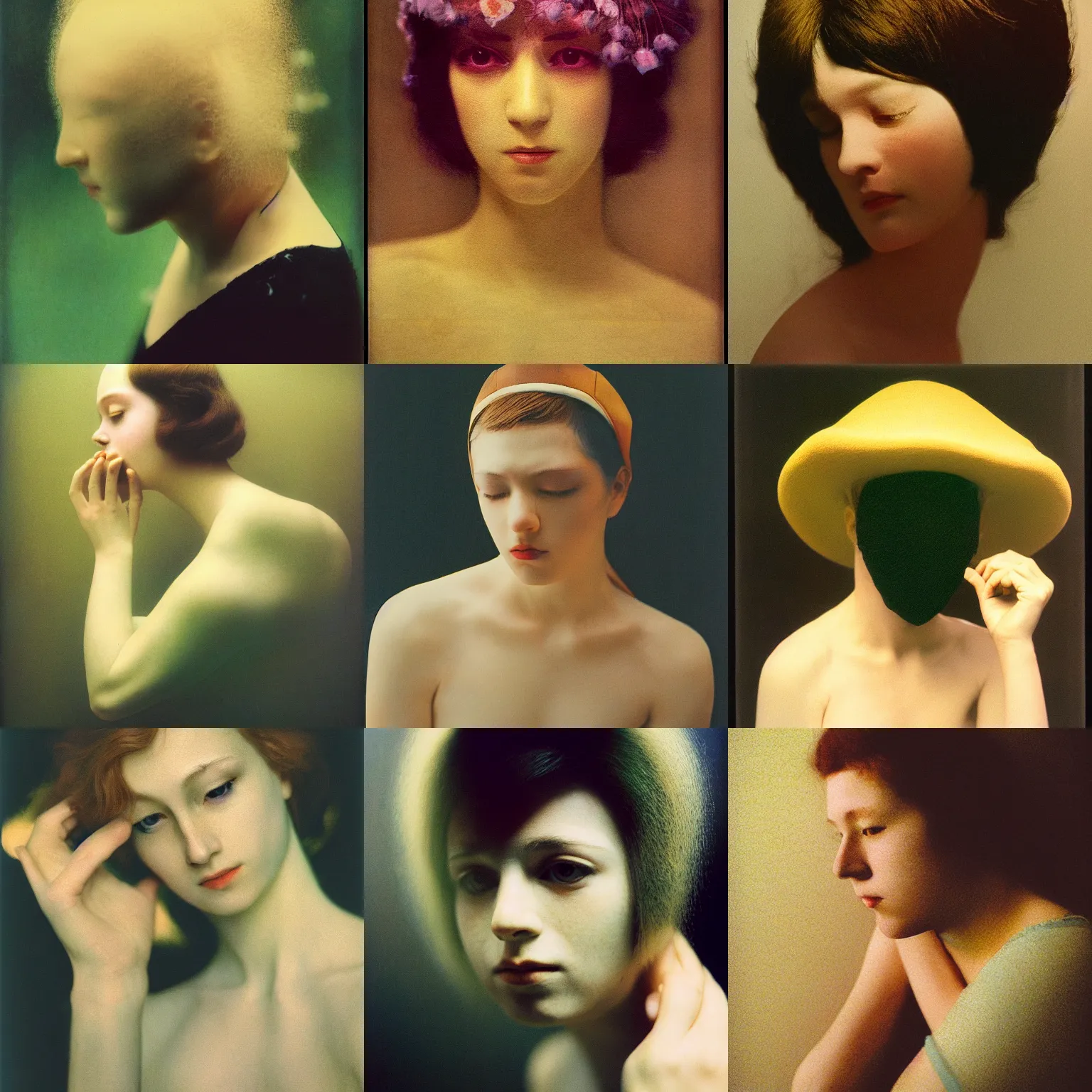 Prompt: kodak portra, 8 k, soft light, clean lines, fine art portrait photography, pleurotus ostreatus covering face, fashion photography, maxfield parrish, moebius, james jean, yoji shinkawa, odilon redon, gaston bussiere, eugene grasset, janis rozentals