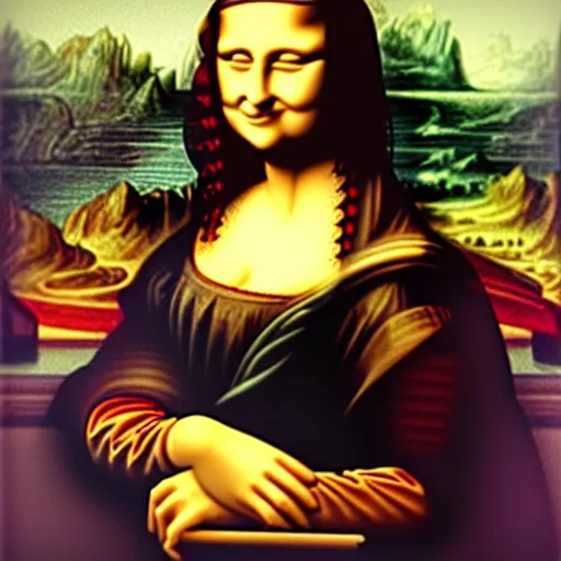 Prompt: the Mona Lisa smoking a cigar