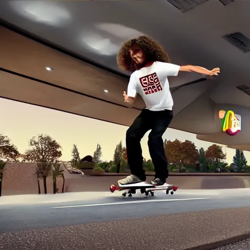 Prompt: kenny g skateboarding in the burger king lounge, epic, cinematic, realism, ultra detailed, 8 k