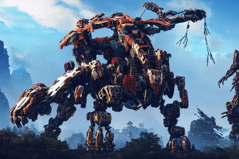 Image similar to scrapper machine mecha animal beast robot of horizon forbidden west horizon zero dawn bioluminiscence global illumination ray tracing hdr fanart arstation by sung choi and eric pfeiffer and gabriel garza and casper konefal