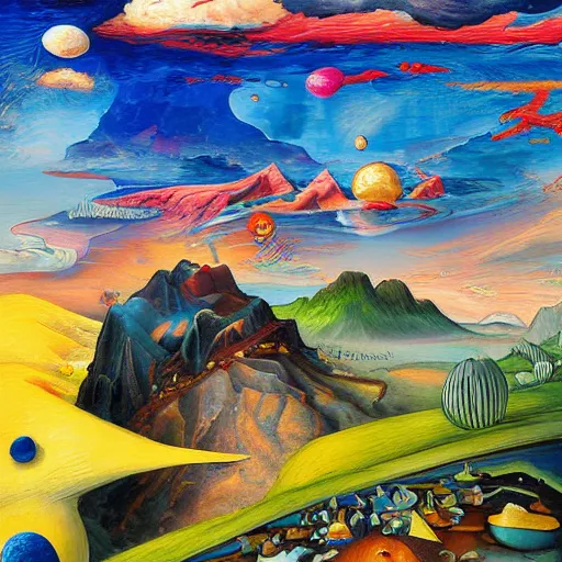 Prompt: A surrealist landscape by ross tran, by ken sugimori, on canvas, hyperdetailed, photograph, on tv, high quality, 8k, post processing by Peter Paul Rubens, by Joan Miró, vibrant, a multitude of colors during a sunset on a lakefront, oil on canvas, by Georgia O'Keeffe, Flemish painting