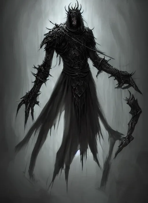 Prompt: creepy pale moster with incredibly long fingers, very long arms, character concept, dark souls concept art, Feng Zhu concept art, dramatic lighting, highly stylized, trending on artstation