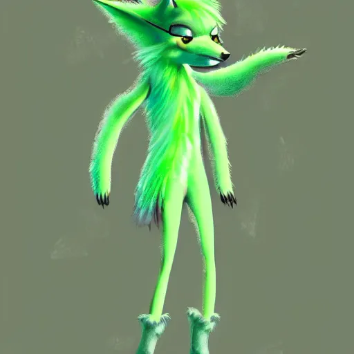 Image similar to Beautiful digital painting of an anthro anthropomorphic pastel-green wolf, Punk outfit.