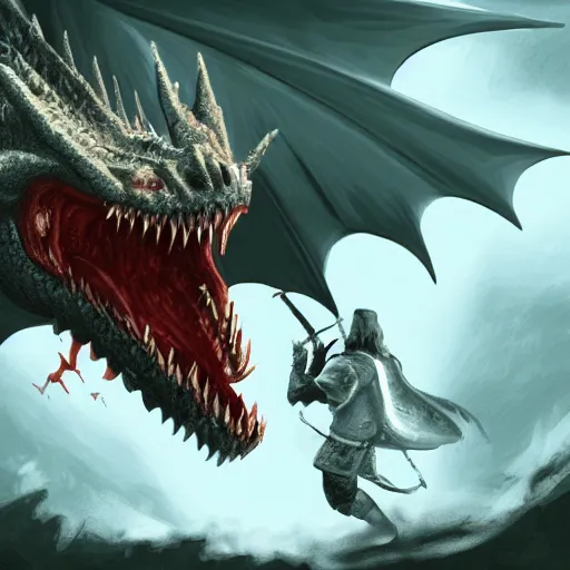 Prompt: A guy fighting a dragon, digital art,