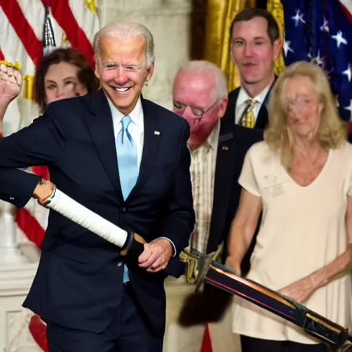 Image similar to joe biden wielding a katana