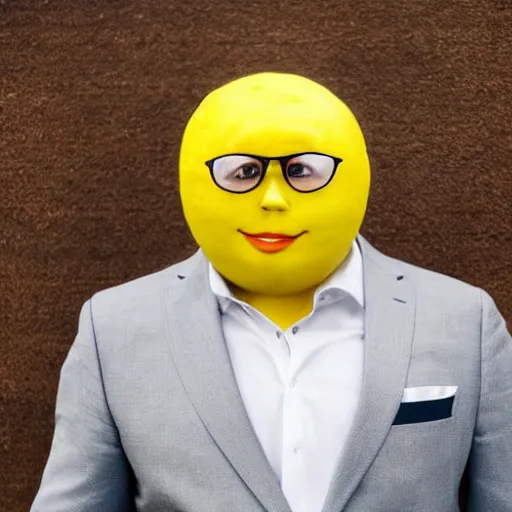 Image similar to a man wearing a suit lemon head