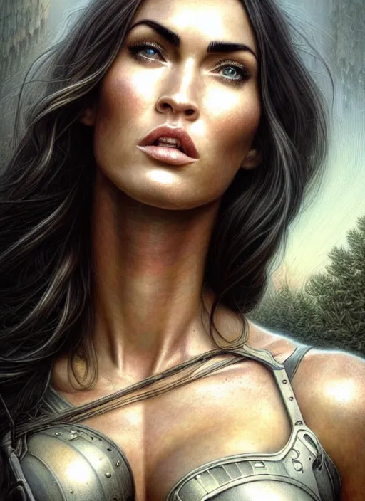 Image similar to closeup portrait shot of megan fox swat team soldier in a scenic dystopian environment, intricate, elegant, highly detailed, centered, digital painting, artstation, concept art, smooth, sharp focus, illustration, artgerm, tomasz alen kopera, peter mohrbacher, donato giancola, joseph christian leyendecker, wlop, boris vallejo