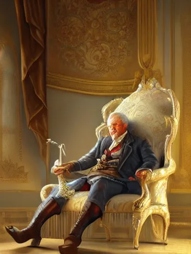 Prompt: a pleasured noble man siting in his armchair. intricate, elegant, highly detailed, digital painting, artstation, concept art, sharp focus, illustration, by justin gerard and artgerm, 8 k