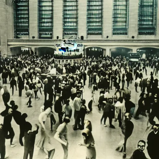 Image similar to color photo of water - balloon fight in grand central station circa 1 9 2 3