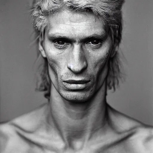 Image similar to portrait of a blonde blued serbian man by robert mapplethorpe