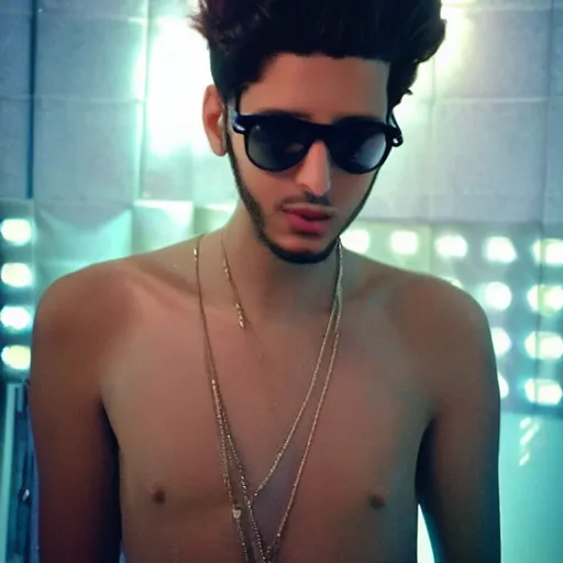 Image similar to “a realistic detailed photo of a guy who is an attractive humanoid who is half robot and half humanoid, who is a male android, singer Sebastian Yatra, shiny skin, posing like a statue, blank stare”