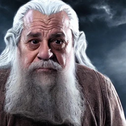 Image similar to danny devito starring as gandalf the white in the 2 0 2 4 lord of the rings movie, full body, hyper realistic, high quality, wide angle, always sunny in philadelphia