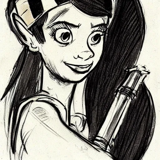 Image similar to milt kahl sketch of a cuban girl who looks like a squirrel as princess padme in star wars episode 3