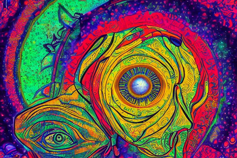 Image similar to third - eye visions, psychedelic art, artist interpretation, psychedelic interpretation, golden ratio, centered, hallucinatory art, artstation hd, 4 k