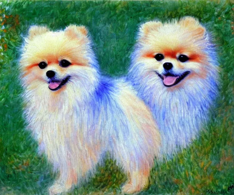 Image similar to pomeranian, cute, monet, water painting