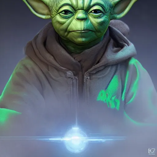 Image similar to yoda as master chief, hyper detailed, digital art, trending on artstation, cinematic lighting, studio quality, smooth render, unreal engine 5 rendered, octane rendered, art style by klimt and nixeu and ian sprigger and wlop and krenz cushart