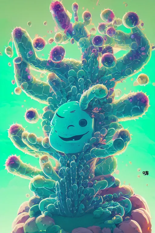 Image similar to roots cactus sushi cristal smurf ghost creature animal sushi cristal very big eye roots cactus elemental flush of force nature micro world fluo fishscale, behance hd by jesper ejsing, by rhads, makoto shinkai and lois van baarle, ilya kuvshinov, rossdraws radiating a glowing aura global illumination ray tracing hdr