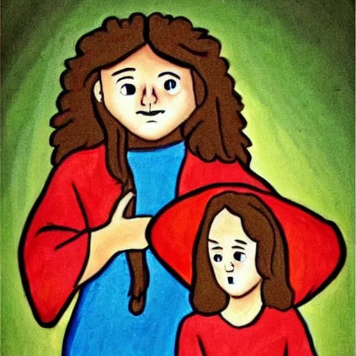 Image similar to kid jesus kidding with the kid devil, cute art work