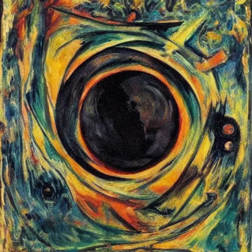 Prompt: by oskar kokoschka precise, realistic. a beautiful painting of a black hole consuming a star.