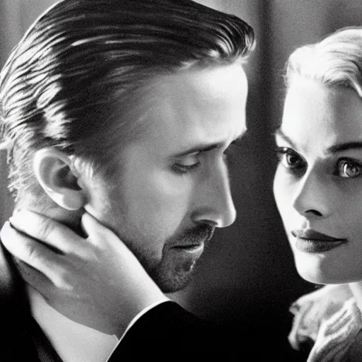 Image similar to still of ryan gosling and margot robbie, in the godfather