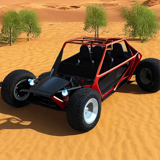 Prompt: parked tesla dune buggy, realistic, detailed