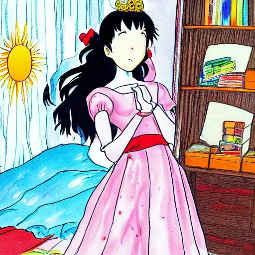 Image similar to girl in a white gown dancing in her bedroom as the sun is rising drawn by naoko takeuchi