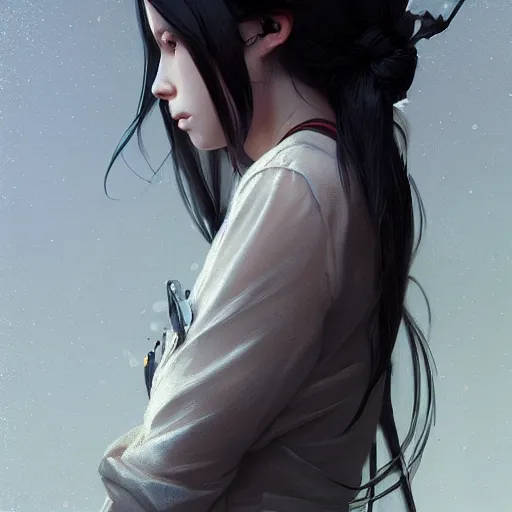 Prompt: a beautiful girl with long black hair, sharp focus, intricate, digital painting, artstation, highly detailed, ambient lighting, illustration, portrait by Studio Ghibli and Greg Rutkowski