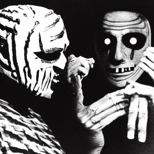 Image similar to photo of freddie krueger and michael myers smoking weed in the bronx circa 1 9 7 8