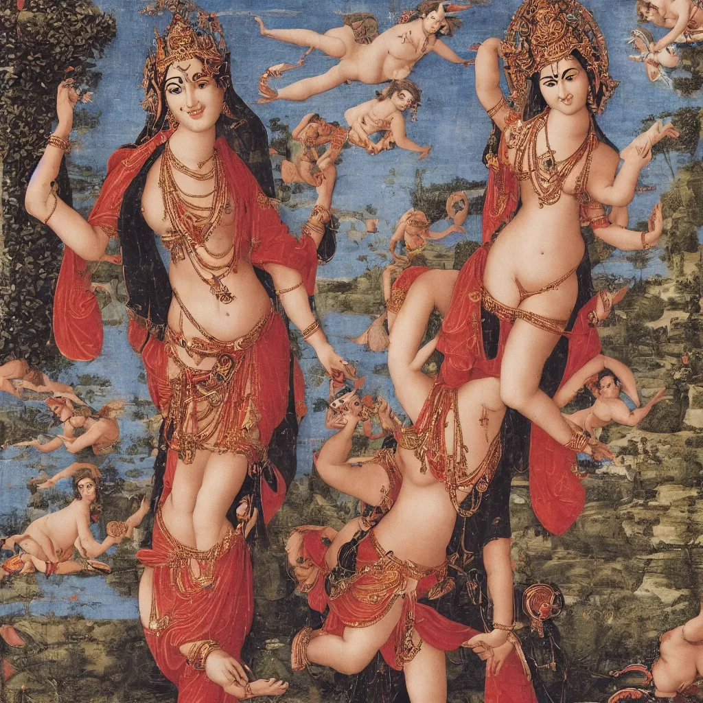 Image similar to hindu goddess posing for playboy photo, italian renaissance