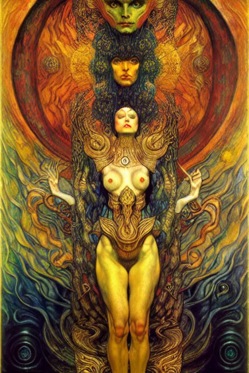 Image similar to Divine Chaos Engine by Karol Bak, Jean Delville, William Blake, Gustav Klimt, and Vincent Van Gogh, symbolist, visionary