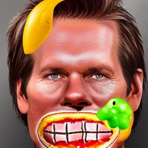 Image similar to kevin bacon face wrapped inside a cheeseburger