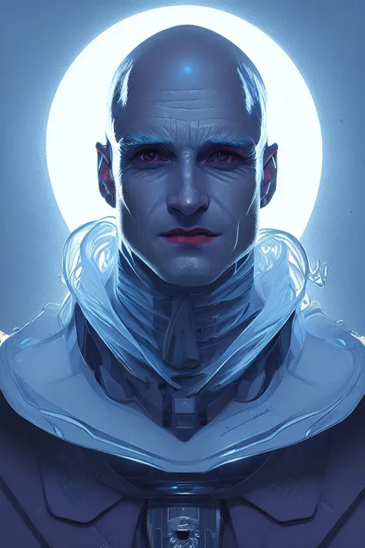 Image similar to a portrait of mr freeze, fantasy, sharp focus, intricate, elegant, digital painting, artstation, matte, highly detailed, concept art, illustration, ambient lighting, art by ilya kuvshinov, artgerm, alphonse mucha, and greg rutkowski