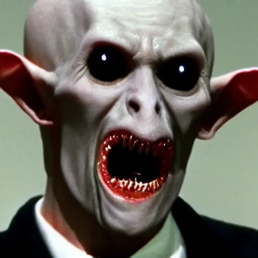 Prompt: nosferatu with his mouth wide open about to bite an unsuspecting barack obama on the neck - n 6