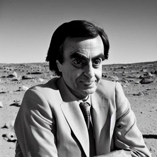 Image similar to extremely detailed photo of carl sagan on mars, detailed face