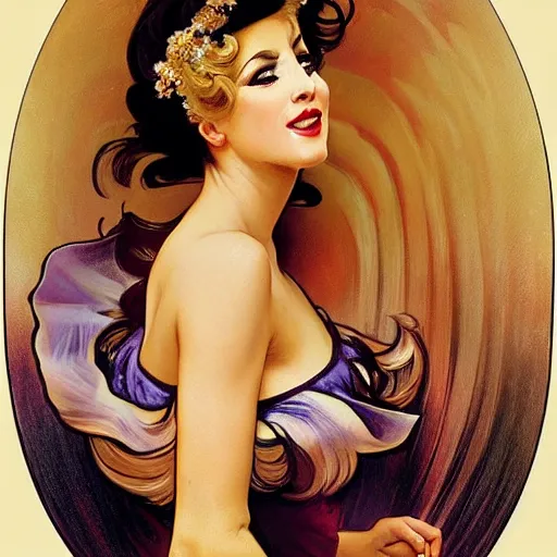 Image similar to painting of a glamorous blonde opera singer performing, highly realistic painting, art by artgerm and greg rutkowski and alphonse mucha, boris vallejo