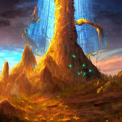 Image similar to azkhell's tower, a wizard tower full of traps and encounters. mysterous, cautious, adventurous, ancient. digital art, 8 k, lighting