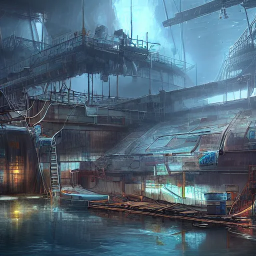 Prompt: Underground shipyard, digital art, artstationhq