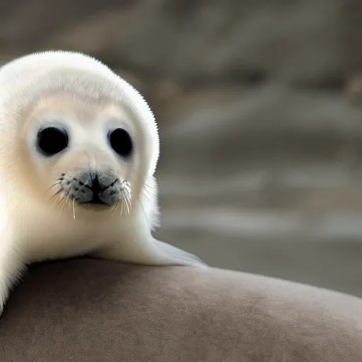 Prompt: a film still of a baby harp seal as hector escaton, westwood 2 0 2 0