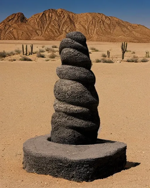 Prompt: surrealist pagan monument in the desert, strange surrealism, clean