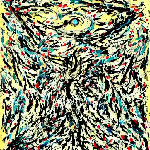 Image similar to a human ear shaped portal, doves flying into the portal, peaceful, by jackson pollock