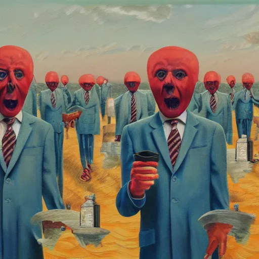 Image similar to oil on canvas portrayal of hypernormalization in America, surreal