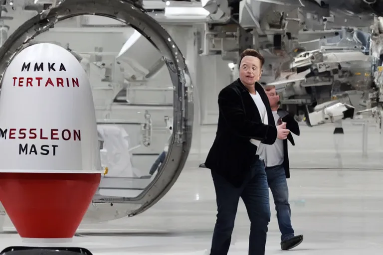 Image similar to Elon Musk coming back from Mars with a cone head