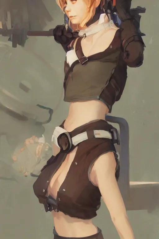 Prompt: rpg character art of a woman mechanic with cat ears, highly detailed, half - body composition, by jeremy lipking, by studio ghibli, by disney, video game fanart, gorgeous face