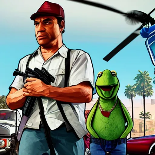 Prompt: a screenshot from GTA V with muppets, photorealistic